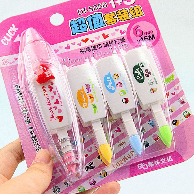 Refillable Retractable Decorative Correction Tape, Set